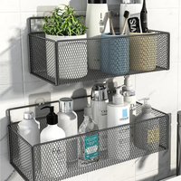 Organisateur de salle de bain mural moderne en métal noir écologique multifonctionnel étagère non perforée étagère de rangement à usage domestique
