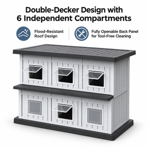 Maison pour chat d'extérieur à double étage, abri résistant aux intempéries avec 6 compartiments pour plusieurs chats - Product Image 3