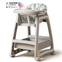 Nouveau Style sécurité réglable roue mobile infantile bébé salle à manger manger chaise en plastique bébé alimentation nourriture chaise haute avec Table à manger