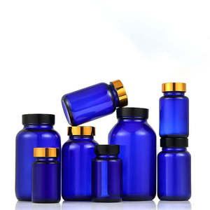 Venta al por Mayor de Botellas de Vidrio Azul Cobalto de 100ml, 120ml, 150ml, 250ml, 300ml y 400ml para Envasado de Píldoras y Medicamentos - Product Image 1