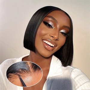 Mỹ kho Bob 4x4 ánh sáng màu nâu ren phía trước tóc giả tóc con người Pre ngắt lỏng sóng glueless tự nhiên màu đen 10 12 14 inch - Product Image 1