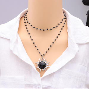 Women's Black Moon Pendant Layered Choker <b>Necklace</b> Zinc Alloy Party Jewelry Geometric Design Yiwu Origin - Product Image 5