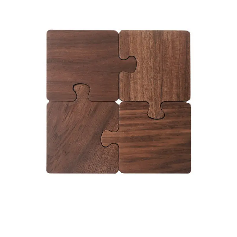 Ensemble de sous-verres carrés en bois modernes de 4 pièces Puzzle créatif Design Protection de table Tapis de tasse parfait Table basse Salle à manger à la maison