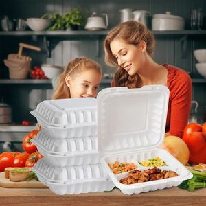 Scatole da pranzo usa e getta bianche da 8 pollici contenitori per alimenti da asporto MFPP a conchiglia per andare piatti per ristorante - Product Image 4