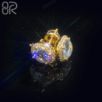 Pengiriman CEPAT 10K 14K 18K anting bunga emas padat Iced Out potongan brilian bulat Vvs Moissanite berlian anting Cluster halus