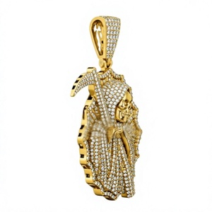 Collier Pendentif Grim Reaper en Laiton avec Micro-Incrustation de Zircon, Bijou Gothique Hip Hop pour Usage Quotidien et Cadeau - Product Image 2