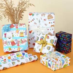 Kleurrijke Gelukkige Verjaardag Inpakpapier Roll Voor Bruiloft Kids Verjaardag Vakantie Baby Shower Gift Wrap Ambachtelijke Papier Decor Geschenken