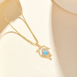 Arine Animal Pendentif Collier Dauphin Creux Coeur Bleu Mignon Exquis Pendentif 925 Pur Argent Bijoux Fabricant - Product Image 2