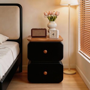Table <span class=keywords><strong>de</strong></span> chevet ultra-étroite en bois massif, nouvelle armoire <span class=keywords><strong>de</strong></span> rangement ultra-étroite pour chambre à coucher, style bois naturel crème - Product Image 4