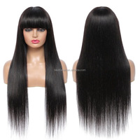 Perruque Droite à Frange à Prix Abordable, 100% Cheveux Vierges Remy, Entièrement Faite à la Machine pour Lace Transparent HD, Sangles Réglables, Densité 180%