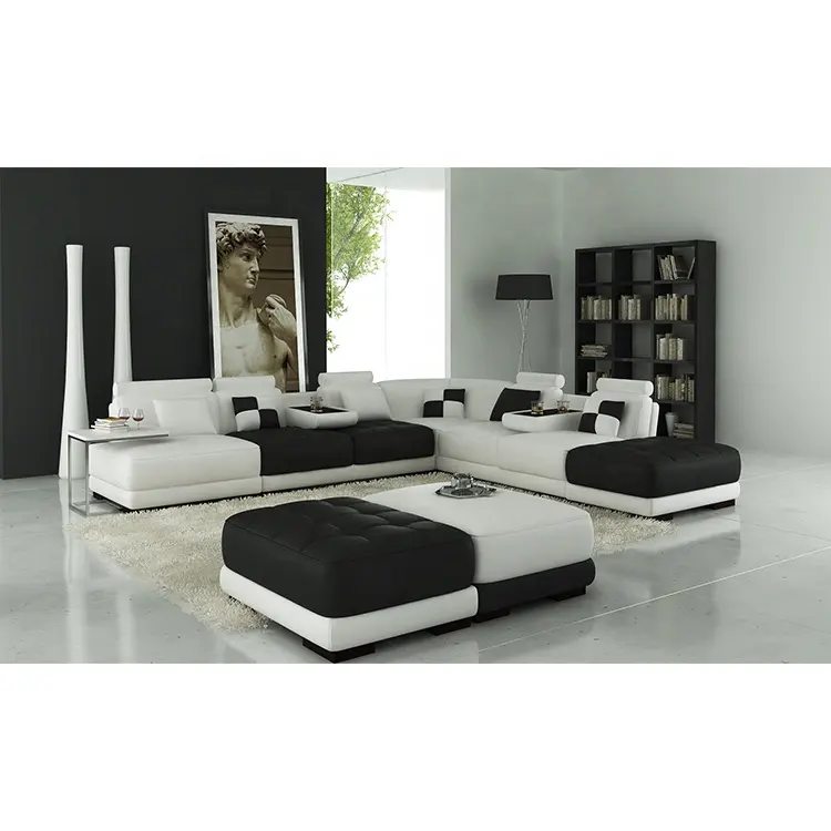 Liste des fournisseurs de meubles des fabricants de canapé-lit simple de luxe gris Canapé en cuir véritable en forme de L américain Meubles de salon