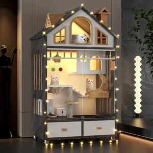 Casa de Lujo para Gatos, de Madera y Vidrio, de Múltiples Niveles, con Baño, para Razas Grandes, Impermeable, para Uso en Exteriores en Todas las Estaciones - Product Image 2