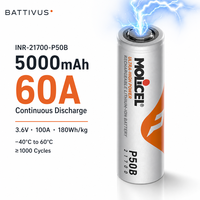 Mollicel 21700 3.6V 5000mAh 5C 60A Discharge P50B Cell Asli INR21700 Molicel P50b untuk Paket Akku Kustom 4S2P 20S4P