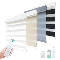 Akıllı Özelleştirilmiş Karartma Çift Katmanlı Polyester Google WiFi Alexa Uzaktan Kumandalı Otomatik Motorlu Zebra Perde