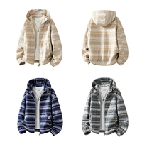 Blouson Bomber à Capuche Zippé en Tricot à Carreaux Style Vintage Printemps pour Hommes, Grande Taille, Coupe Ample, Décontracté, Type Varsity, Personnalisable