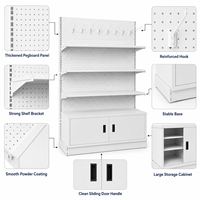Rak Gondola Satu Sisi dari Logam untuk Display Ritel, Rak Supermarket, Rak Display Pegboard dengan Pengait, Kabinet