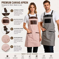 Tablier personnalisé réutilisable et lavable en toile de coton avec bretelles croisées en cuir PU et 3 poches pour chef, restaurant, jardin, poterie