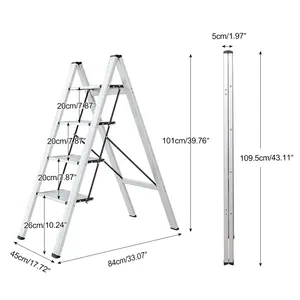 BAOYOUNI Silver Heavy Duty 4 Step Ladder Aluminium Step Stool Foldable Narrow Step Ladder Slim Chair Ladder for Home 220lb