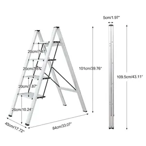 Baoyouni escada alta resistente de prata, escada para cadeira em 4 passos, bancada de alumínio dobrável, escada estreita para casa 220lb