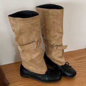 Botas de moda con lazo y puntada, estilo coreano, diseño retro de media caña, botas de ballet con punta cuadrada y lazo, botas de tacón alto. - Product Image 1