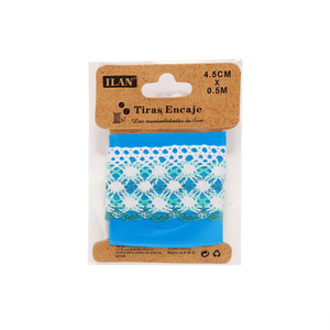 Cinturini in pizzo Ilan 4,5 cm x 0,5 m bianchi e blu per lavori artigianali - Product Image 1