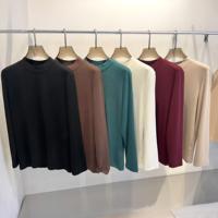 T-shirt décontracté pour homme à col roulé ou col rond, manches longues, anti-plis, avec logo brodé, idéal printemps-automne