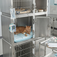 WE MEDICAL Cage à animaux à 3 niveaux en acier inoxydable avec verrouillage automatique pour chats et lapins WE-ML-03, roues à frein, plateau coulissant, usage clinique vétérinaire