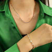 Ensemble de bijoux haut de gamme personnalisable, collier et bracelet en acier inoxydable incrusté de zircon, vente en gros