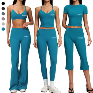 Leggings <span class=keywords><strong>Neri</strong></span> a Zampa per Ragazze, Top Sportivo con Scollo Quadrato, Pantaloncini Bianchi, Maglietta Yoga, T-shirt, Leggings Slim Fit, Capri - Product Image 1