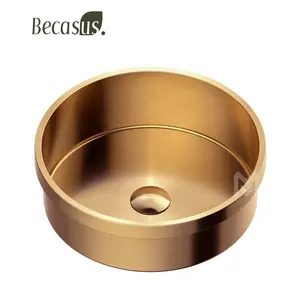 Sanitary Ware Wash Hand Basin Transparent Round Shape Gold Color Bathroom Sink