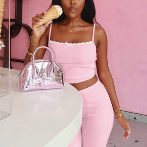 Spring and Summer New Fashion Lace <b>Patchwork</b> Halter <b>Top</b> Slim Shorts Set for Women Fashion - Product Image 2