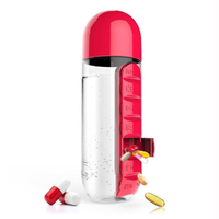 Bouteille d'eau potable quotidienne de voyage en plastique de 20oz avec boîte à pilules de 7 jours