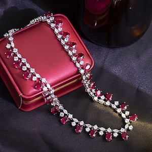 Collar de Moda con Imitación de Perla y Rubí Ovalado Cultivado en Laboratorio, Conjunto de Joyería de Silicona para Fiesta, Unisex, 16 Pulgadas - Product Image 4