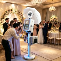 Machine à selfie en métal technologique 15,6 pouces avec écran tactile réglable et lumière LED, compatible avec les appareils photo, pour mariages, fêtes et événements