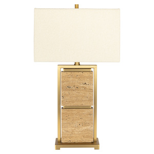 Natural Stone Table <b>Lamp</b> With Brass Frame Rectangular Shade Home Decor <b>Lighting</b> For Living Room Bedroom - Product Image 4