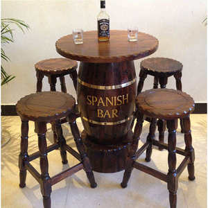 Custom Vintage Outdoor Backyard High Counter Wooden Beer Wine Barrel Bar <b>Table</b> and <b>Stools</b> Unit Sport Wooden Wine Barrel Bar - Product Image 4