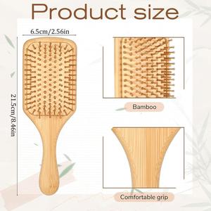Cepillo de madera de bambú grande cuadrado y ovalado para desenredar y masajear el cuero cabelludo, cepillo de pala de bambú antiestático - Product Image 2