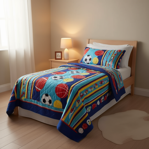 Couette économique 1,75 m x 2,4 m, motif sportif imprimé, toutes saisons, garnissage polyester, usage domestique - Product Image 2