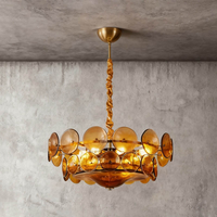 Lustre en verre de style Murano ambré, luminaire suspendu vintage moderne du milieu du siècle pour salle à manger, salon et hall d'entrée