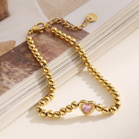 Bracelet de mode en acier inoxydable fait main avec perles, chaîne et breloque cœur en zircon cubique, bijoux pour femmes, plaqué or 18 carats