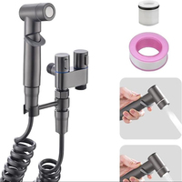Kit de pulvérisation pour bidet avec robinet d'angle 1 entrée 2 sorties, pistolet WC haute pression en acier inoxydable 304 avec support mural