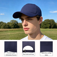 Gorras Personalizadas de 5 Paneles con Logotipo Bordado en 3D, Gorra de Béisbol Perforada con Corte Láser y Orificios, Dos Colores Rojo/Azul Marino