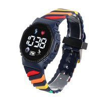 Montre-bracelet LED sportive avec bracelet bicolore arc-en-ciel, montre électronique pour enfants et étudiants