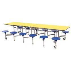 Conjunto de mesas y sillas plegables conectadas para cafetería comercial, con estructura de acero inoxidable y tablero de madera. - Product Image 4