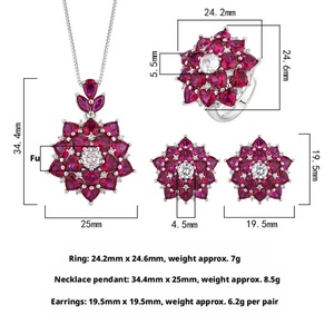 Wholesale Eco-friendly Copper Micro Pave Pink Zircon Floral Pendant <b>Earrings</b> Ring <b>Set</b> Female Jewelry <b>Set</b> for Women's Daily Wear - Product Image 2