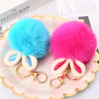 Porte-clés tendance avec oreilles de lapin et boule de fourrure, nouveau pendentif en peluche imitation fourrure de lapin, style dessin animé, pour célébrités d'Internet