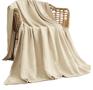Manta con Capucha Tejida 100% Algodón, 4 Capas, Transpirable, Ligera, Suave, para Cama o Sofá, Uso en las Cuatro Estaciones, Portátil, para Adultos - Product Image 1