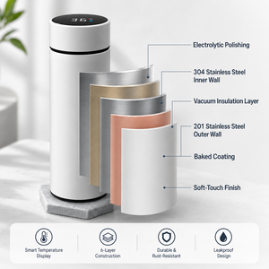 500ml Stainless Steel Insulated Vacuum <b>Flask</b> LED Digital Temperature Display Reminder Smart Eco-Friendly Office Cup Water <b>Bottle</b> - Product Image 2
