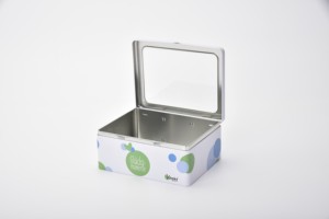 Fenêtre de bonbon en métal recyclé personnalisé Boîte en fer blanc Conteneur cadeau rectangulaire avec séparateur intérieur en plastique Impression de logo personnalisé - Product Image 5