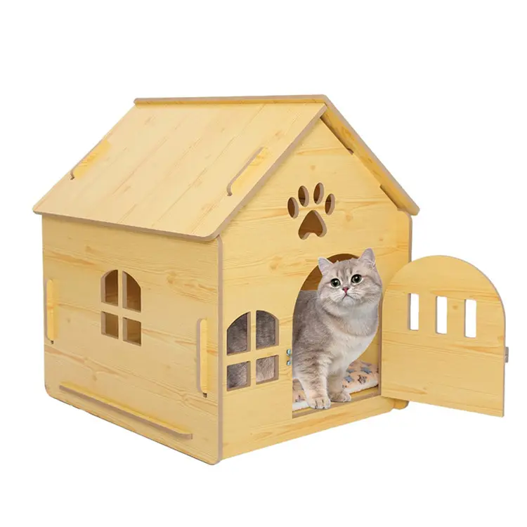 Casa De Madera Para Gatos cina all'ingrosso Indoor piccole gabbie in legno Outdoor Cat Dog House per cani da compagnia case con imbottitura